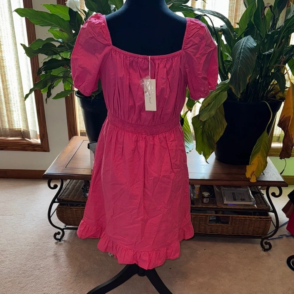 Pink Ruffled Puff Sleeve Midi Sundress